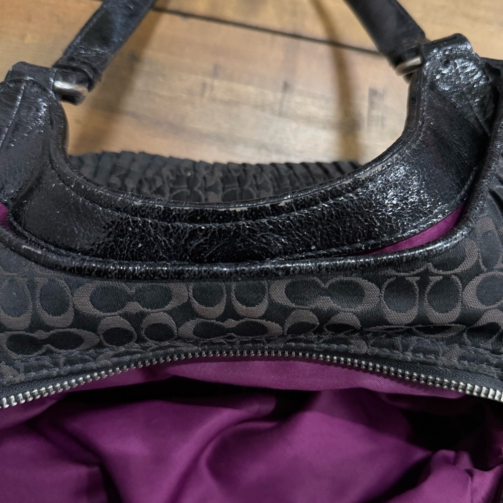 COACH Madison Maggie 18886 Black Signature Pleated Hobo Shoulder Bag - Picture 14 of 15